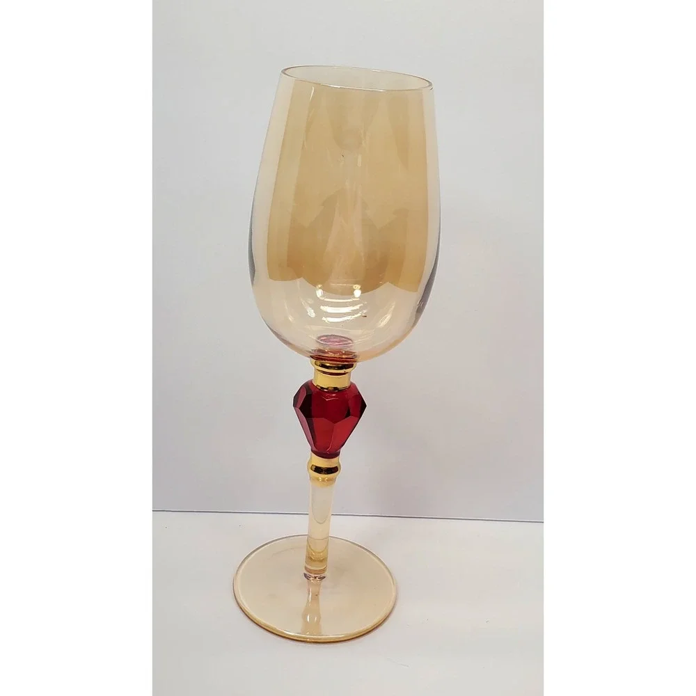 Pier 1 Amber Luster Red Jewel Water Goblet Crystal Stem Elegant